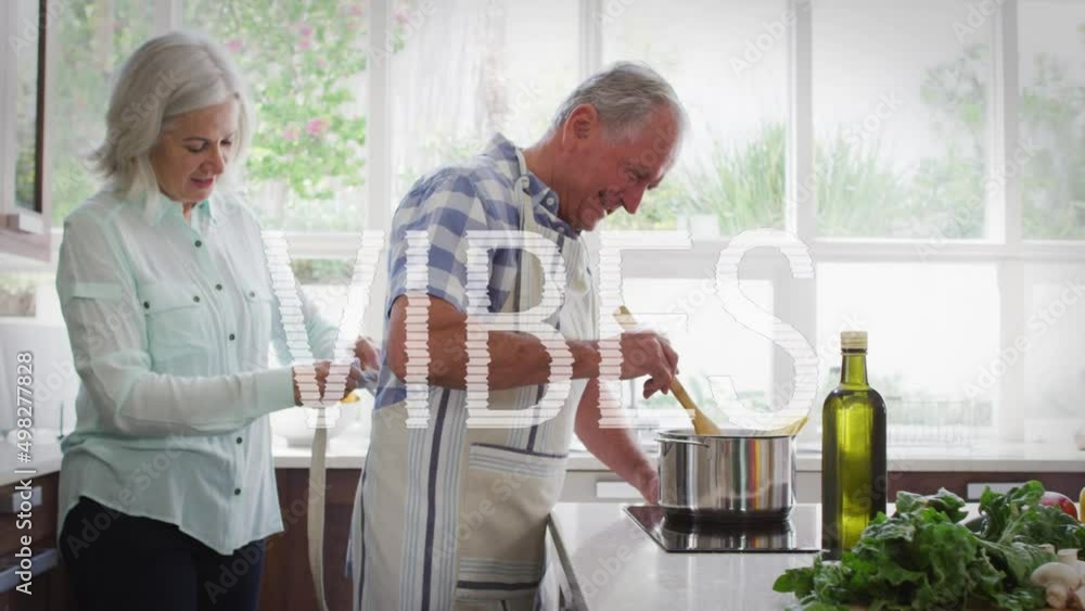Poster animation of vibes text over senior couple