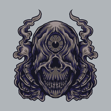 artwork illustration and t shirt design cyclops skull