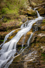 Fototapeta na wymiar Pearson falls near Saluda, NC flows over rocks through the foresy