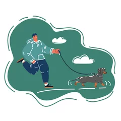 Foto auf Leinwand Vector illustration of man wolk with dog © iracosma