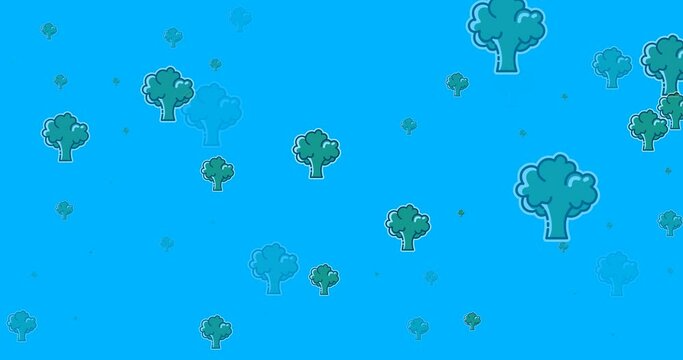 Animation of multiple broccoli icons on blue background