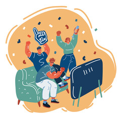 Vector illustration of friends sitting and watching tv show