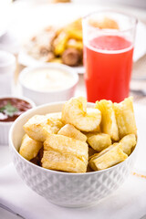 Fried cassava, typical Brazilian snack served during lunch or dinner, healthy homemade food