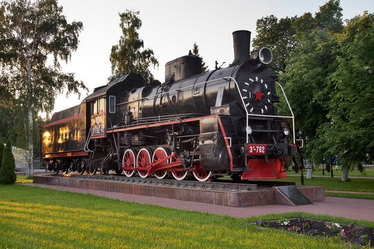 Old locomotive at railway station in Voronezh. Russia