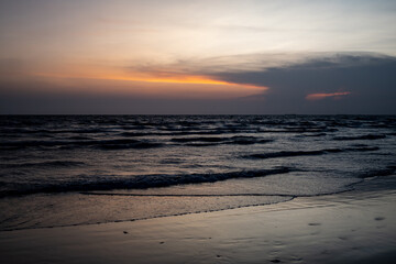 Naklejka na ściany i meble Sunset at the beach, Bangsaen, Chonburi, Thailand.