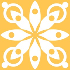 White geometric motif on a yellow background. Elegant tile design. Simple surface print. Floral ornament in oriental style 