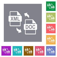 XML DOC file conversion square flat icons