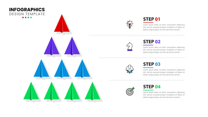 Infographic template with icons and 4 options or steps. Pyramid