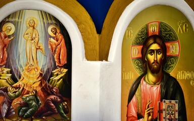 orthodox church frescoes in the city of korce, albania