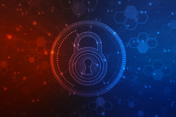 Digital Padlock on abstract technology background, Technology security concept. Modern safety digital background. Protection system, Cyber Security and safety information, personal data concept