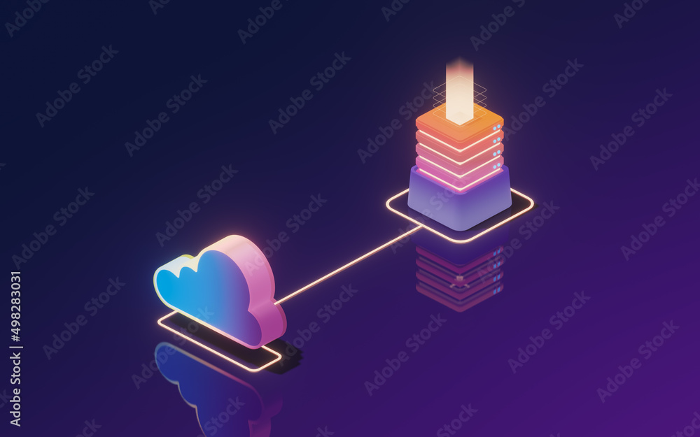 Poster cloud computing conceptual illustration, 3d rendering.