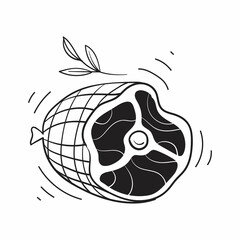 Roast beef monochrome illustration in doodle style.