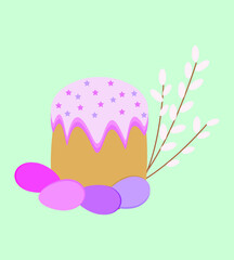 Easter cake Vector stock illustration. Cartoon style vector cake. A big Easter cake. Stock vector illustration in cartoon style isolated on white background.
