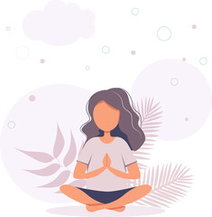 Obraz na płótnie Canvas girl meditating. Healthy lifestyle, yoga, meditation, relax, recreation. Vector illustration.