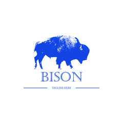 Blue Silhouette Bison Vintage Logo © Rizqih