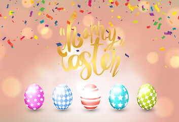 Happy Easter wreath with easter Website header or banner design.  Easter sale Holiday background with painted eggs, gift,