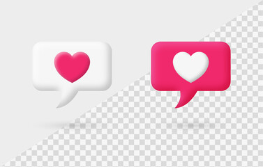 3d love like icon in speech bubble . 3d social media notification icons heart icon. heart bubbles social network reactions
