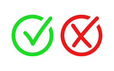 check box icon with checkmark icons green tick box and red cross, check list circle frame with yes and no icons	
