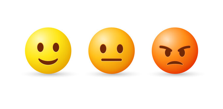 3d Feedback Emojis Emoticons. Smile, Neutral, Angry, Emoji. Emoticon Level Scale Rating In 3d