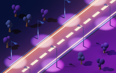 Street road and street light, 3d rendering.