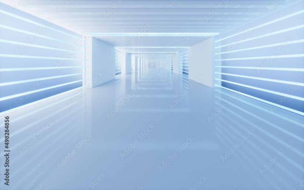 Poster empty white tunnel, 3d rendering.