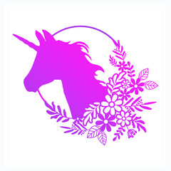 Unicorn Mandala with Flower. Vector, Line Art