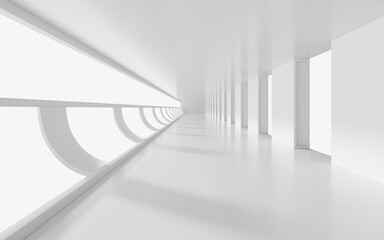 Empty white tunnel, 3d rendering.