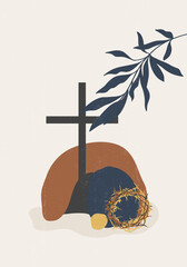  Easter crown of thorns boho minimalist printable wall art - 498285076