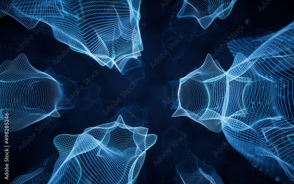 Poster flowing wave lines, curve pattern, 3d rendering.