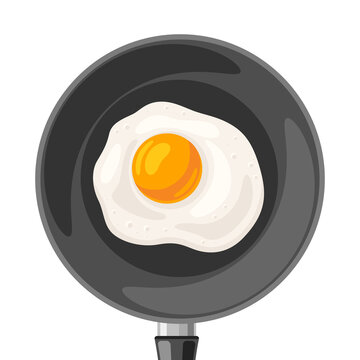 Illustration of fried chicken egg on frying pan. Image for gastronomy and food industries.
