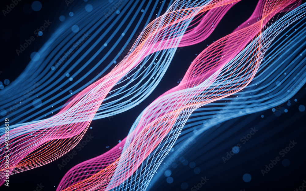 Poster flowing wave lines, curve pattern, 3d rendering.