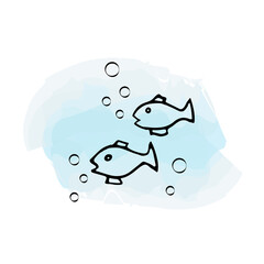 Vector illustration of fish drawn by hand. Black and white sketch.