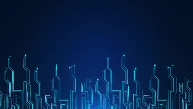 4k abstract computer motherboard chipset technology background. Abstract Cyber Electro Bottom Chipset Board Patterns Animation. Electronic connections, hi-tech digital data connection system.