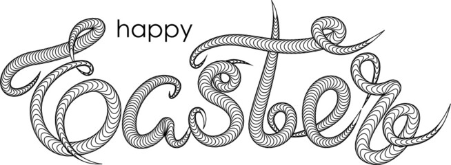 Happy Easter Lettering. Calligraphic text handwritten with striped mesh brush.