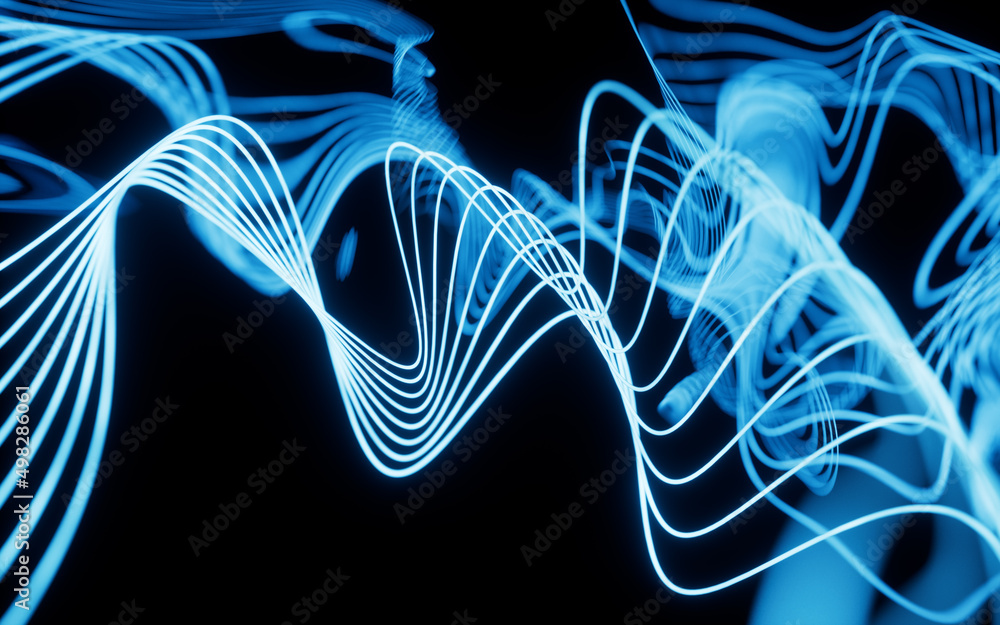Poster abstract neon curve background, 3d rendering.