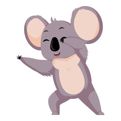 Cute koala dabbing isolated on white background. Cartoon character dancing.