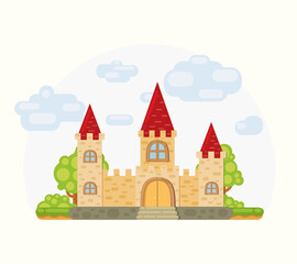 Cartoon castle in flat style