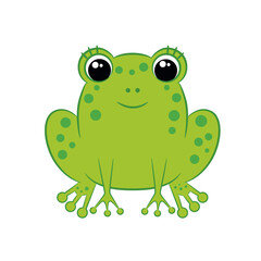 Cute cartoon green frog isolated on white background.