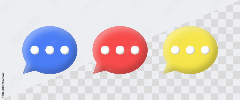 Poster 3d message chat speech bubble with three points in 3d modern dialogue bubbles or 3d bubble chat. typing in a chat bubble icon