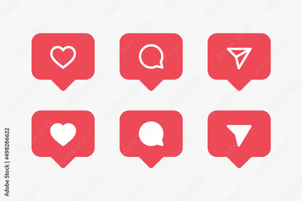 Poster social media notification icons in speech bubbles like love comment share icon line outline icons sy