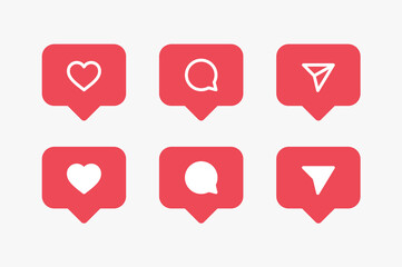 Social media notification icons in speech bubbles like love comment share icon line outline icons symbol - obrazy, fototapety, plakaty