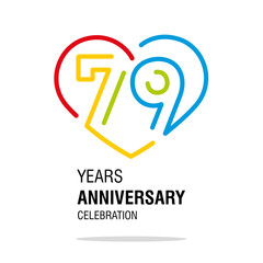 79 years anniversary celebration decoration colorful number bounded by a loving heart modern love line design logo icon white background