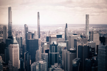 Futuristic New York City skyline sepia color panoramic view