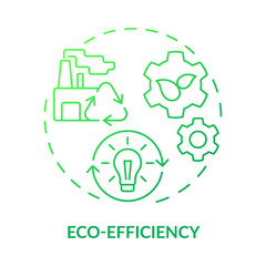 Eco-efficiency green gradient concept icon. Sustainability promotion. Area of industrial ecology abstract idea thin line illustration. Isolated outline drawing. Myriad Pro-Bold font used