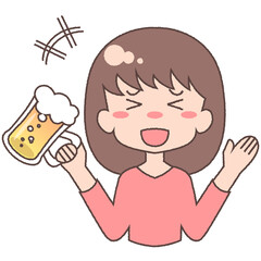 ジョッキビールを持つ笑い上戸の成人女性