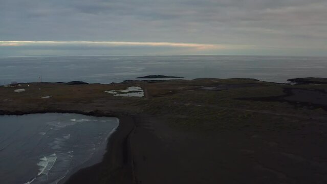 Drone Over Coastline, Sea And Black Sand Beach Of Stokksnes