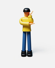 Digital web 3D character in yellow clothes