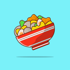 Indonesia Food Meatballs and noodles vector illustration