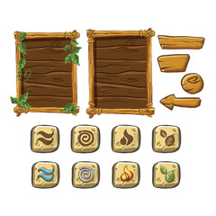 Naklejka premium A set of wooden dice, buttons for the menu. Digital painting illustration.