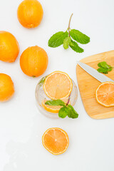 Fresh Citrus Fruit. Lemon, Orange, Mandarin, Grapefruit on Solid White Colored Background.